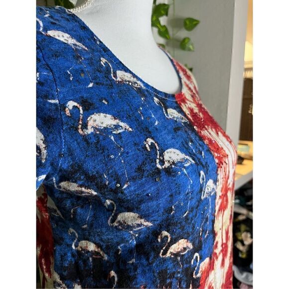 Onque Casual Blue & Red Summer Vibes Short Sleeve Tee Top Size PM - Picture 3 of 6